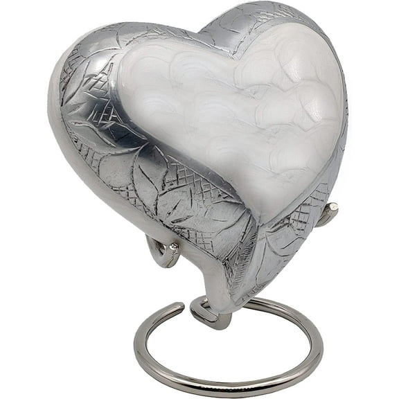 White Heart Keepsake Urn - Mini Ash Urn Small Handcrafted Cremation Urn for Ashes - Tribute to Your Loved One - Perfect for Adults & Infants with Free Premium Velvet Box & Display Stand
