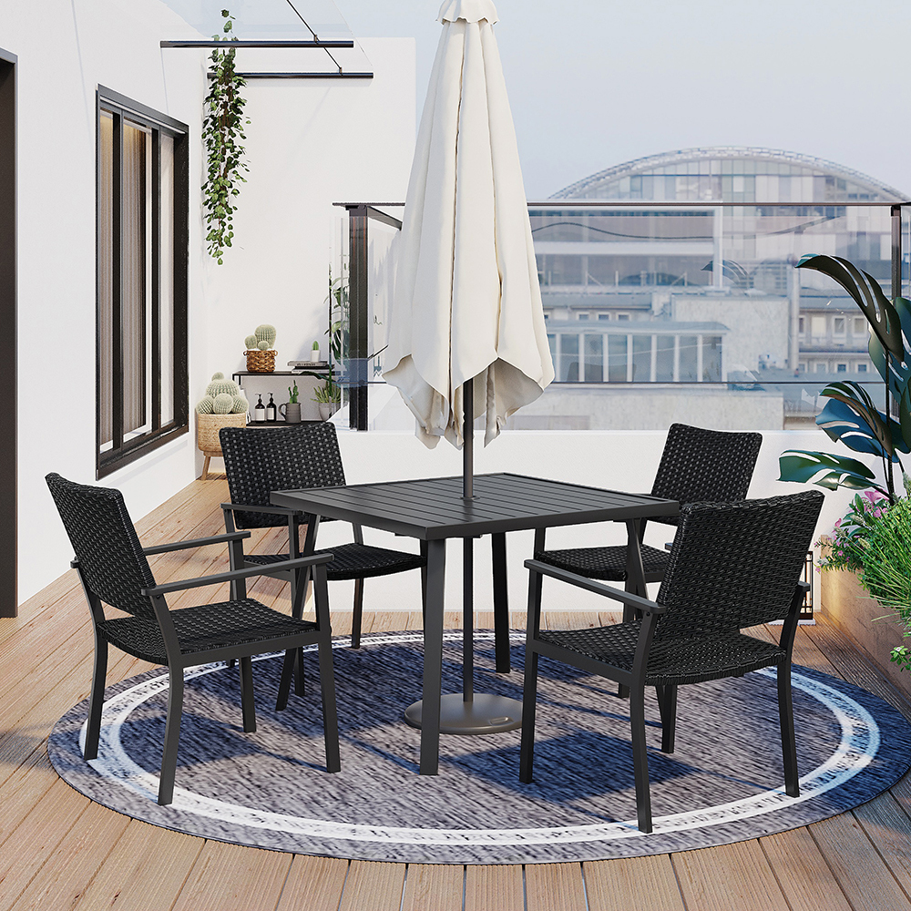 Rattan Wicker Patio Furniture, 5 Piece Patio Dining Sets with Umbrella Hole and 4 Wicker Armchairs, Dining Table, All-Weather Rattan Patio Conversation Set with Cushions for Backyard, Lawn, Garden - image 1 of 7