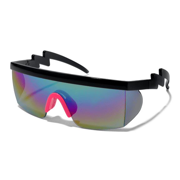 MICHAEL 80s Retro UV400 Throwback Flat Top ZigZag Arms Mirrored Sunglasses