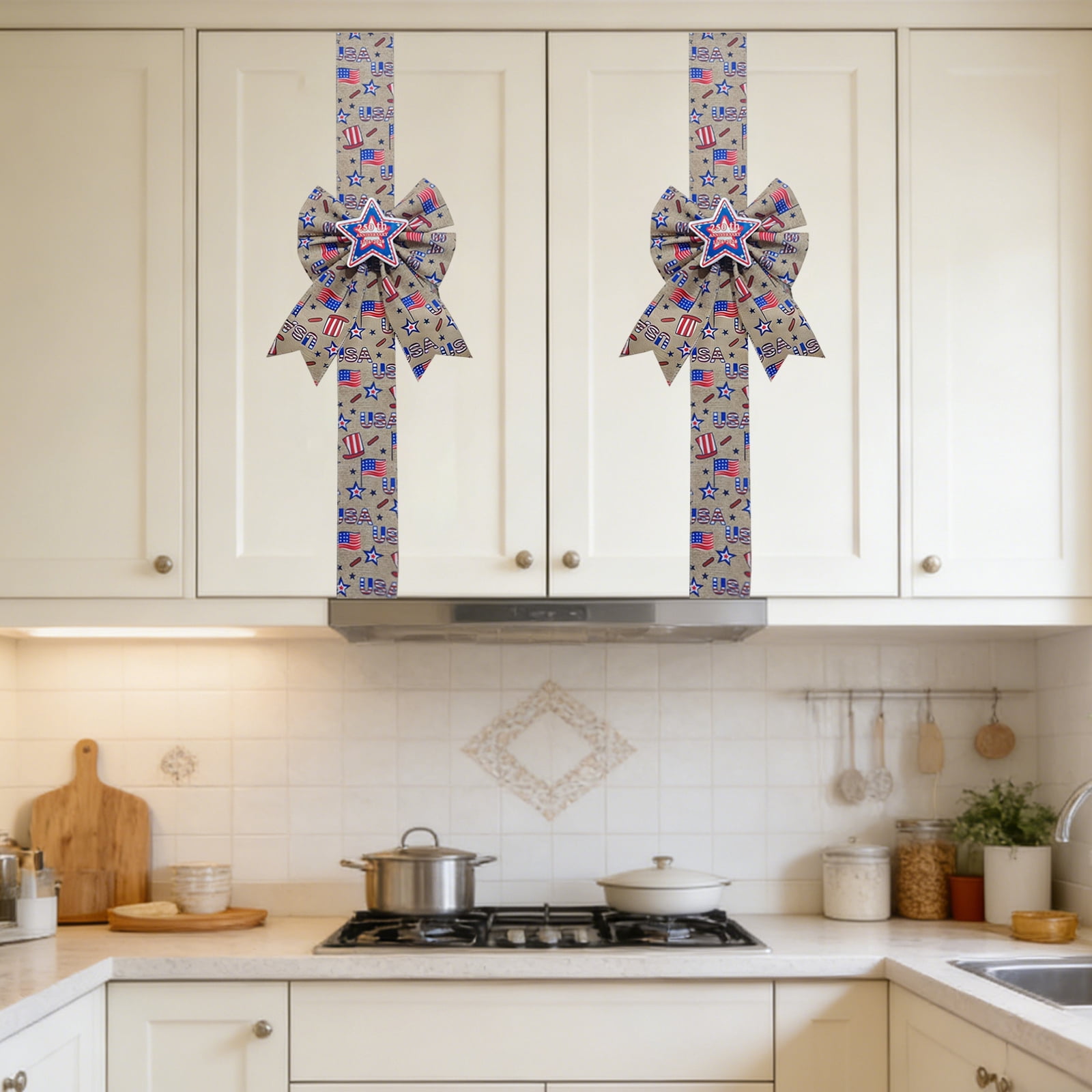 4Th of July Decorations Party, Bow Decorations, 2X48 In, Patriotic Ribbon, Independence Day Celebration, Outdoor Entryway, Red White Blue Accents, 4 Pc