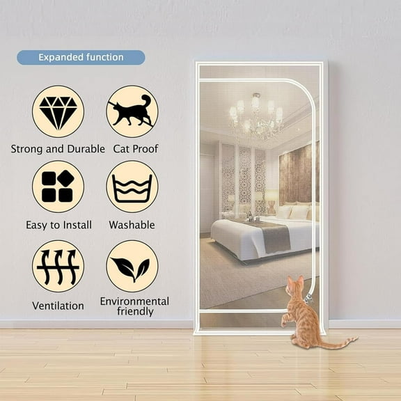 DERCLIVE Cat Screen Door, 33''X79'' Heavy Duty Pets Proof Screen Door with Bilateral Zipper, Pet Resistant Mesh Screen Door