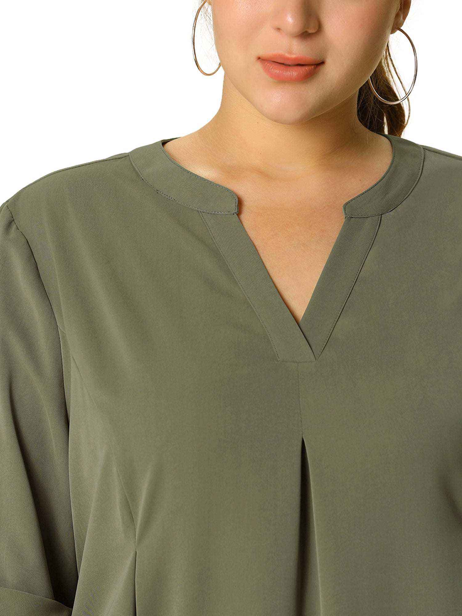 Unique Bargains Women's Plus Dip Hem Blouse V Neck Short Sleeve Tunic Top