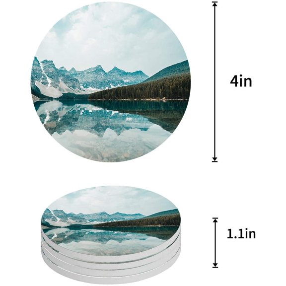 FMSHPON Natural Landscape Blue Sky White Clouds and Mountain Set of 4 Round Coaster for Drinks, Absorbent Ceramic Stone Coasters Cup Mat with Cork Base for Home Kitchen Room Coffee Table Bar Decor