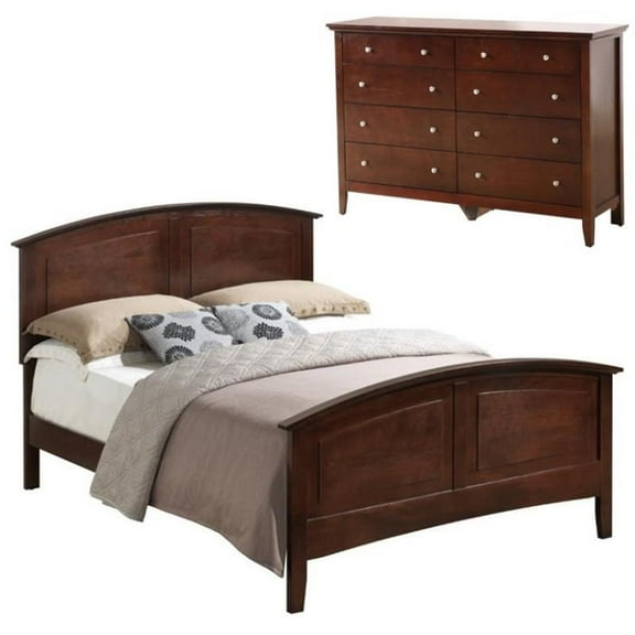Home Square 2-Piece Set with Full Panel Bed & 8-Drawer Dresser in Cappuccino