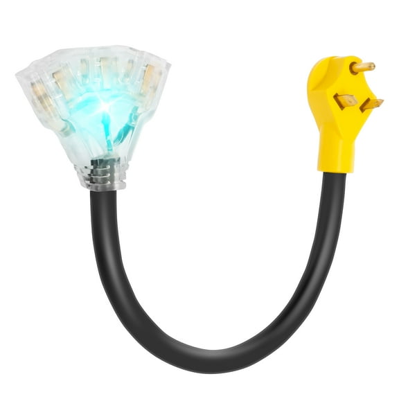 30 Amp to 20 Amp Adapter Universal RV Distribution Adapter with LED Indicator Light for Camping Construction Industrial Use