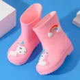 thumbnail image 4 of Botas de lluvia para niños con forro polar antideslizante para niños y niñas, bonitos zapatos impermeables sin cordones con dibujos animados para todas las estaciones, 4 of 5
