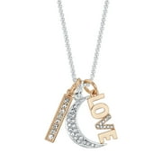 14kt Gold Flash Plated Crystal "Love" Crescent Moon Pendant Necklace, 18" + 2" Extender