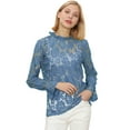 thumbnail image 4 of Women's Long Bell Sleeve Sheer Floral Lace Blouse Tops, 4 of 5
