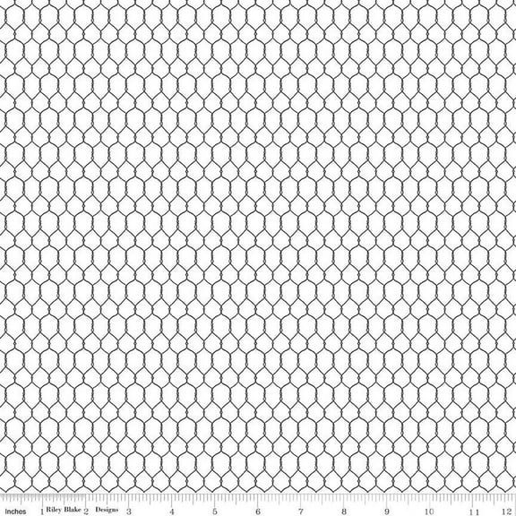Cotton Farm Living Chicken Wire Fence Hexagon Riley Blake Cotton Fabric Print by the Yard (C15184-WHITE)