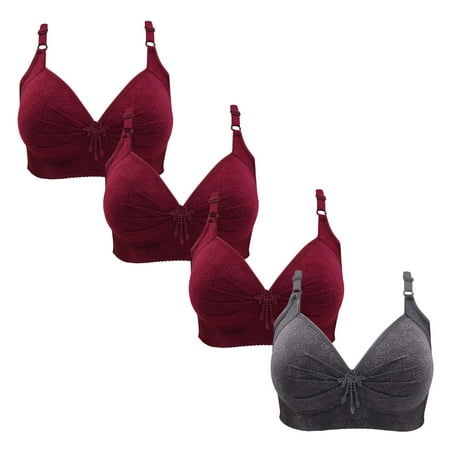 Gnurob Women Push Up Bralette 4 Pack Wireless Padded Bra with Straps Seamless Lace Brassiere Plus Size Bralettes Soft Breathable Underwear Everyday Bras Clearance Saving B03-Wine 3X-Large