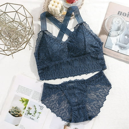 

Lace Bra Set with Cross Back Design DeepV Design Comfortable to Wear Lightweight
