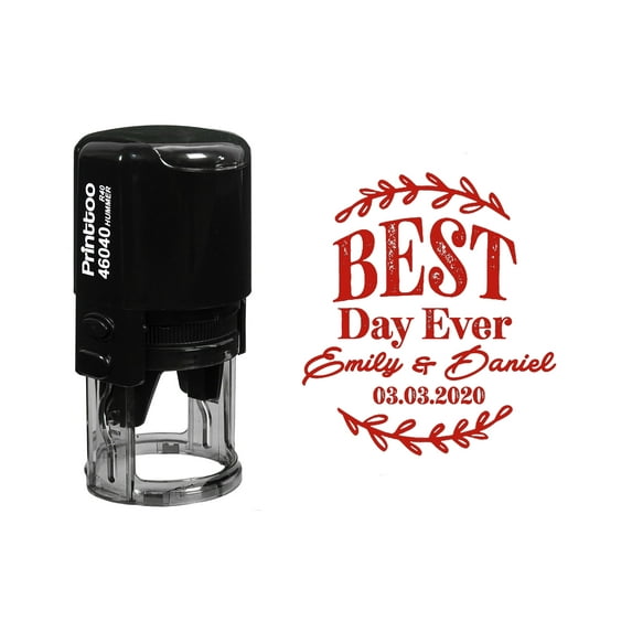 Printtoo Roound Personalized Red Self Inking Wedding Favor Stamp Custom Best Day Ever Rubber Stamper-40 mm