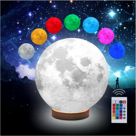 

3D Galaxy Ball Moon Lamp - 16 Colors Moonlight Globe Luna Night Light With Stand Remote & Touch Control Night Light Bedroom Decor For Kids Girls Boys Women Gifts (Moon)