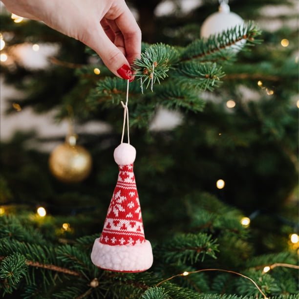Adorno colgante de árbol de Navidad de punto | Decoración de Gorro de Santa de Lana Engrosada Rojo | Poliéster duradero, 5.1x2.5in | Acento festivo para el hogar, adorno colgable