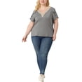 thumbnail image 2 of Camisetas de verano de talla grande para mujeres Agnes Orinda para el Día de San Patricio, blusas básicas de encaje con cuello en V y mangas cortas 3X en gris, 2 of 6