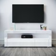 thumbnail image 3 of TV Stand Cabinet for Living Room Up to 55" TV, Entertainment Center with RGB LED Lights and Storage Shelves Furniture, White High Gloss TV Console Table, 3 of 12