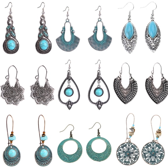 9 Pairs Drop Dangle Earrings for Women Boho JewelryBohemian Turquoise Earrings Traditional Chinese Style Tibetan Style