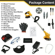 650W Weed Trimmer Cordless, 24V 2000mAh Battery Operated Weed Eater Electric Grass Trimmer with Wheels, 3 in 1 Battery Powered Weed Wacker with 3 Types Blades for Yard Garden, Yellow