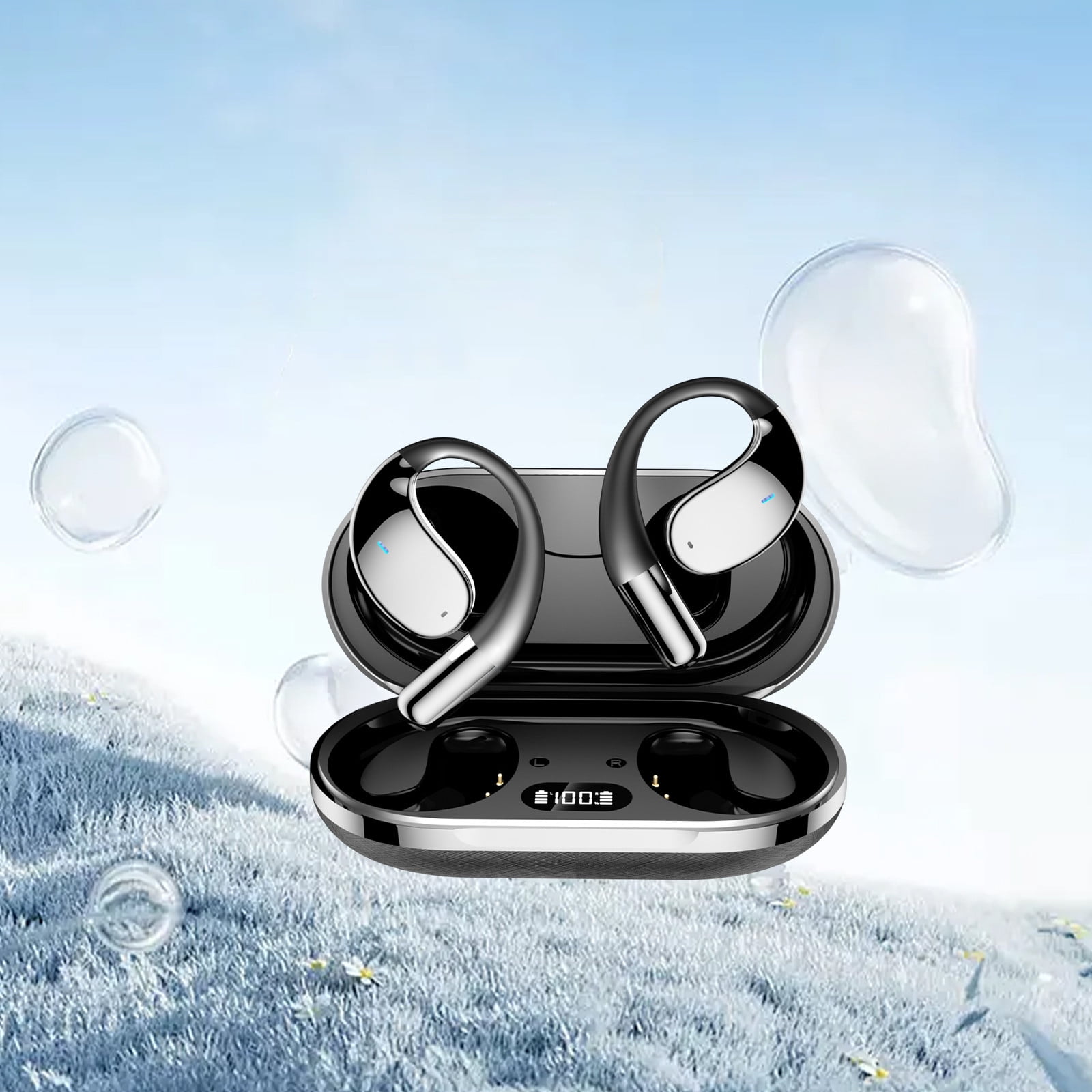 Headset with Bluetooth – Hanging Ear True Wireless Double Microphone Noise Reduction Surround Sound 5.4 Bluetooth Openear Earphones Intelligent Translation Earphones Meeting Minutes