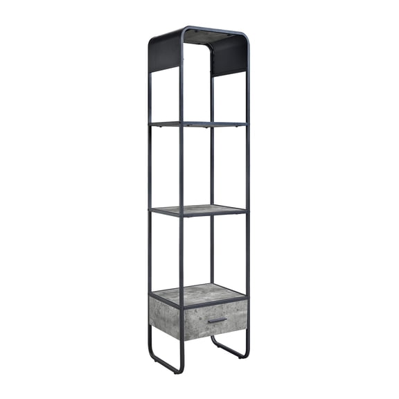 66 Inch Side Pier, Vertical Media Bookcase, 3 Shelves, Metal Frame, Gray - Saltoro Sherpi