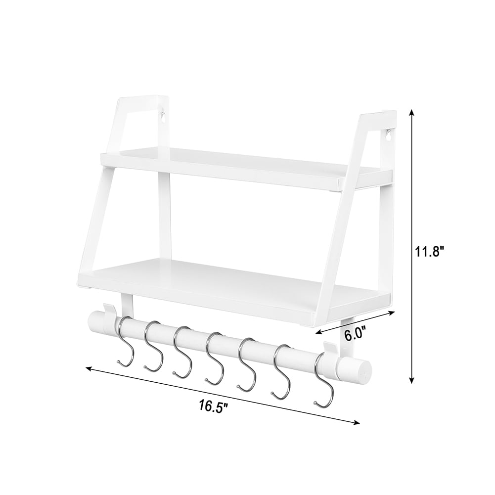 Lowestbest Wall Shelves Wood Floating Shelves, 2 Tier Storage Shelves Bathroom Shelf Kitchen Spice Rack with 8 Hooks,White Lowestbest Wall Shelves Wood Floating Shelves, 2 Tier Storage Shelves Bathroom Shelf Kitchen Spice Rack with 8 Hooks,White