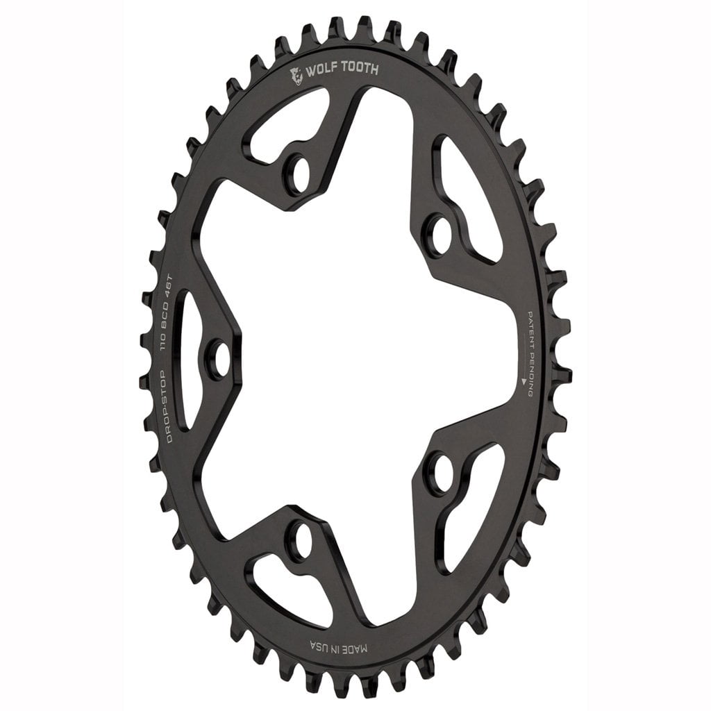 Wolf Tooth Drop-Stop Chainrings for Assymetric 4x110mm BCD Shimano Road Cranksets Black, 44t 