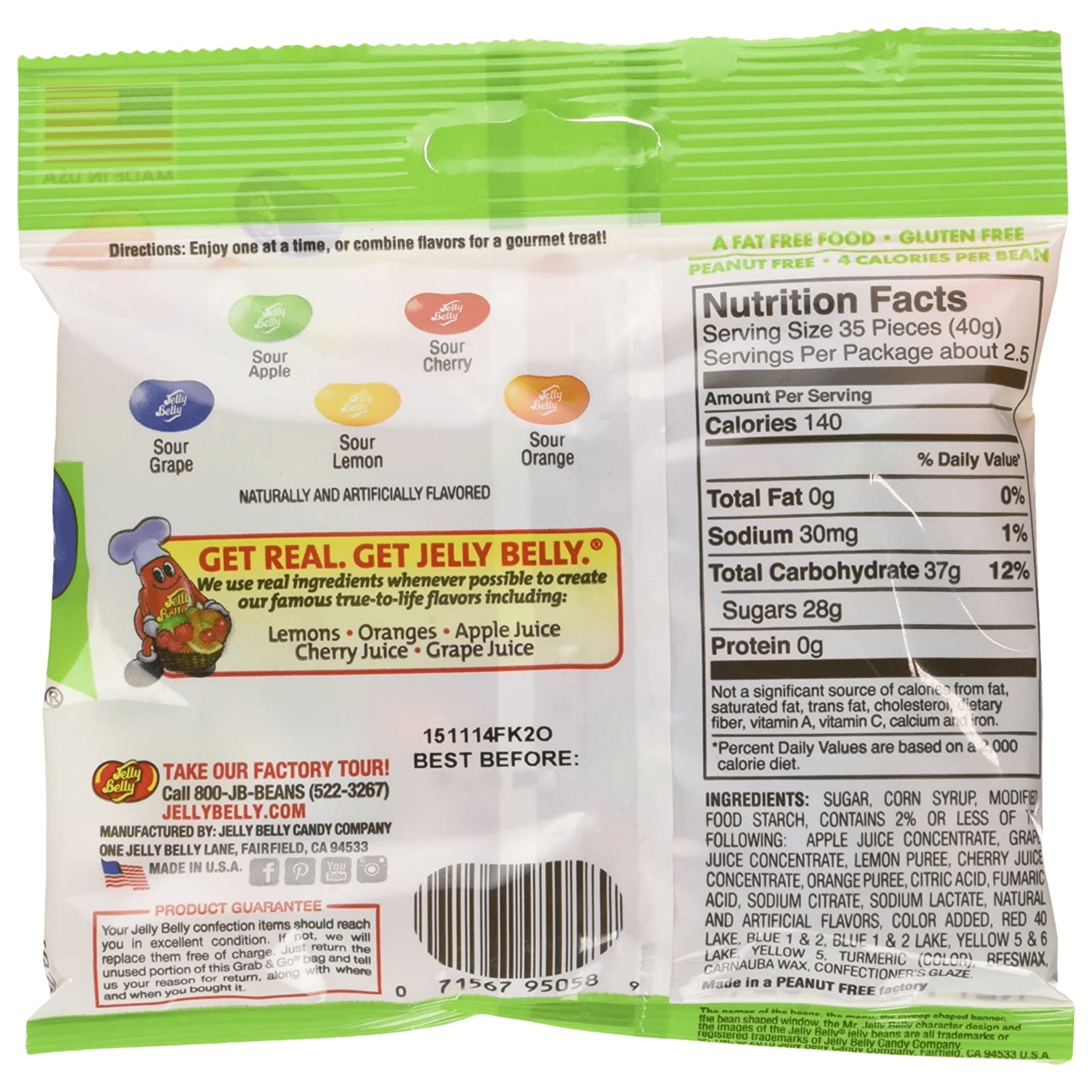 Jelly Belly Gourmet SOURS 3.5 Oz. Grab & Go Bags 12 Case Count