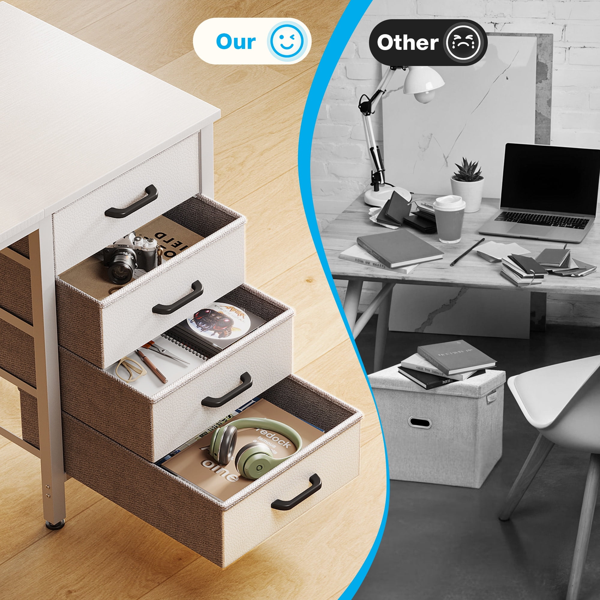 Casacomoda  40 Inch Computer Desk with Drawers , Study Table for Student, Writing Desk for Home Office, Small Table with Drawers, White