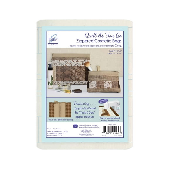 June Tailor Cosmetics Bags Quilt-as-You-Go Kit with Zippity-Do-Done Zipper - Camel (Set of 2)
