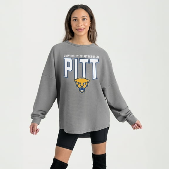 Women's Gameday Couture Gray Pitt Panthers Oversized Pure Motion Corded Sweatshirt