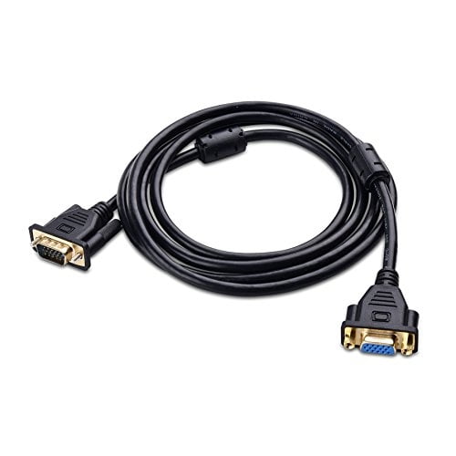 cable de cable cable de extensión vga (cable vga hombre a mujer) - 6 pies cable VGA de extensión negro de 6 pies con conector D-Sub macho de 15 pines y conector D-Sub hembra de 15 pines, cable enrollado con dos ferritas en línea; marca Cable Matters en el título.