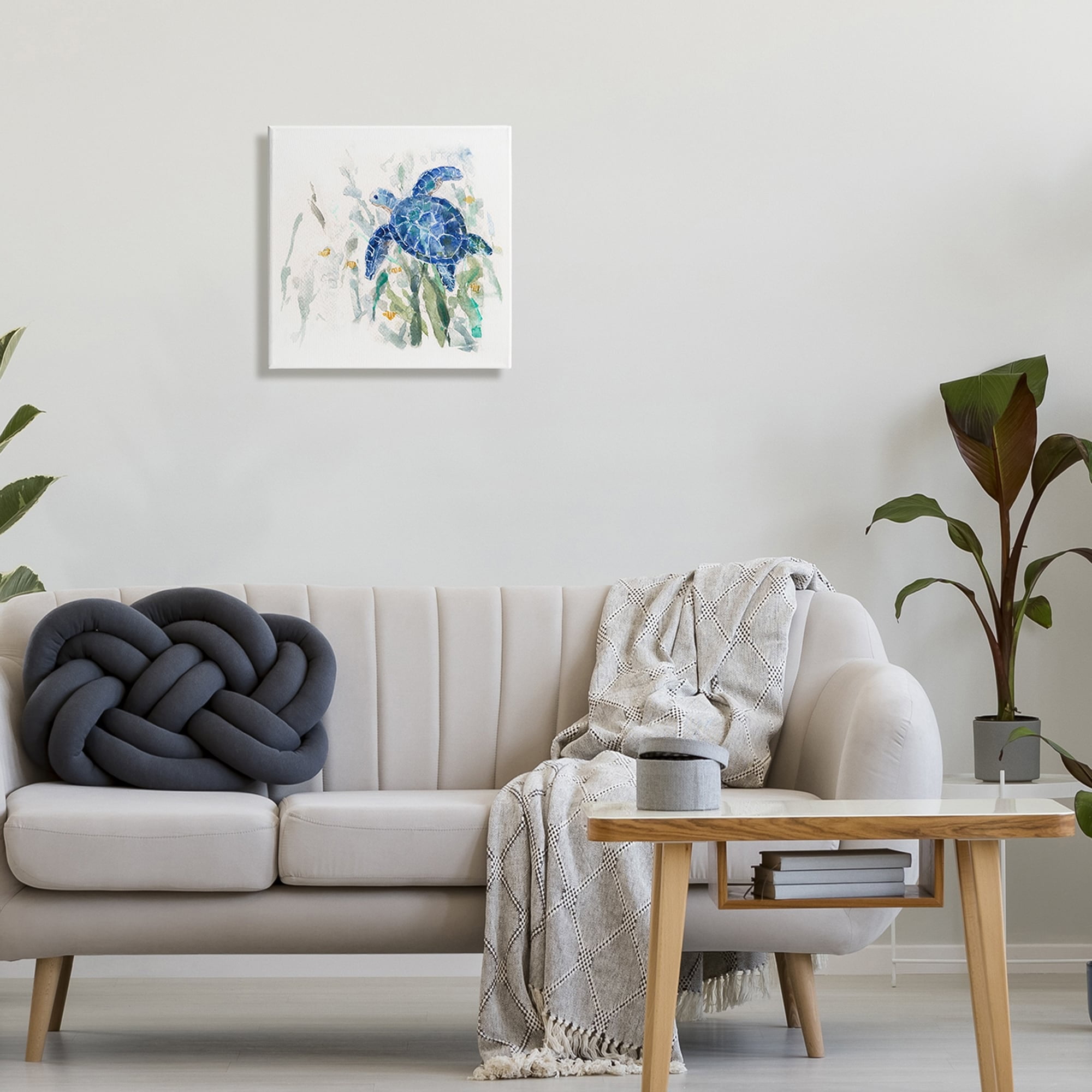 Stupell Industries Beautiful Blue Sea Turtle Swimming Plants Painting Coastal Painting Gallery-Wrapped Canvas Print Wall Art, 17 x 17, Design by Sally Swatland
