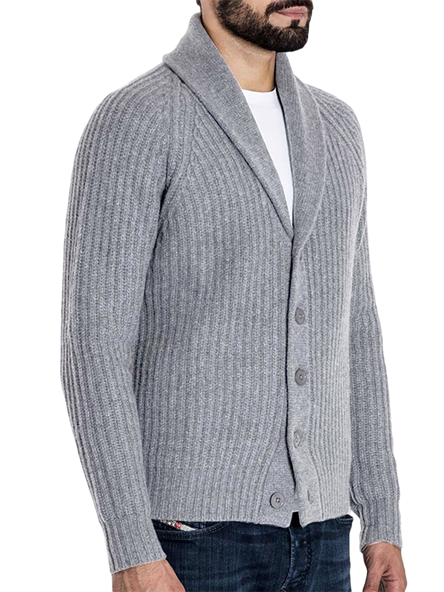 Generic Mens Fashion Shawl Collar Knitted Sweater Button Down Cardigan Sweater 