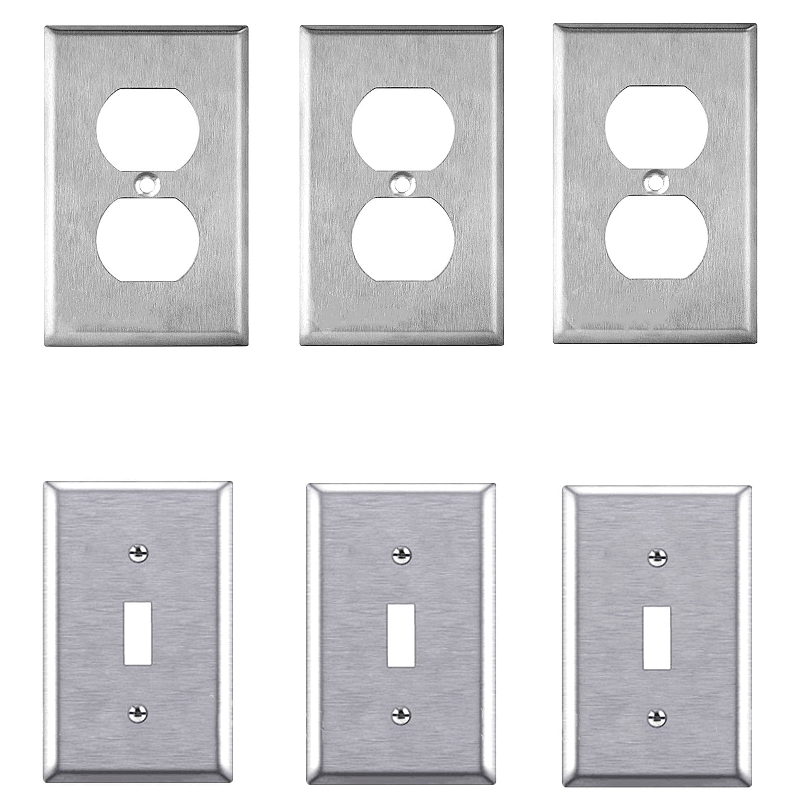 ABUKY 6 Pack Single Duplex Wall Switch Board Socket Covers Stainless