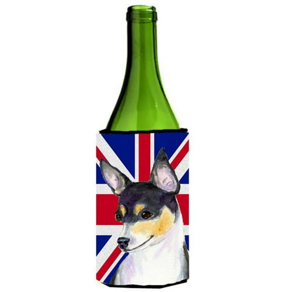 Rat Terrier With English Union Jack British Flag Wine bottle sleeve Hugger - 24 Oz.