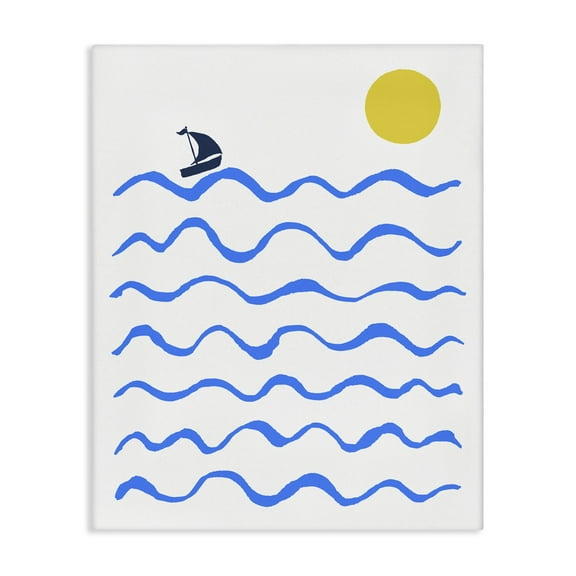Stupell Industries Blue Waves & Sailboat Doodle Nautical & Beach Painting Wrapped Canvas Art Print Wall Art, 16 x 20