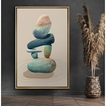 PixonSign Framed Canvas Print Wall Art Multicolor Blue and Orange Rocks Geometric Shapes Mixed Media Modern Art Minimalist Portrait Relax/Calm Ultra for Living Room, Bedroom, Office - 24"x36" Natural