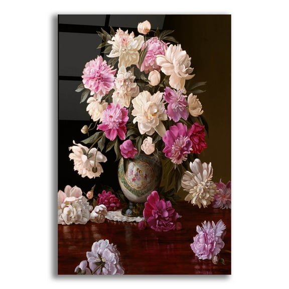 Epic Art 'Peonies In A Japanese Vase' by Christopher Pierce, Acrylic Glass Wall Art, 12"x16"