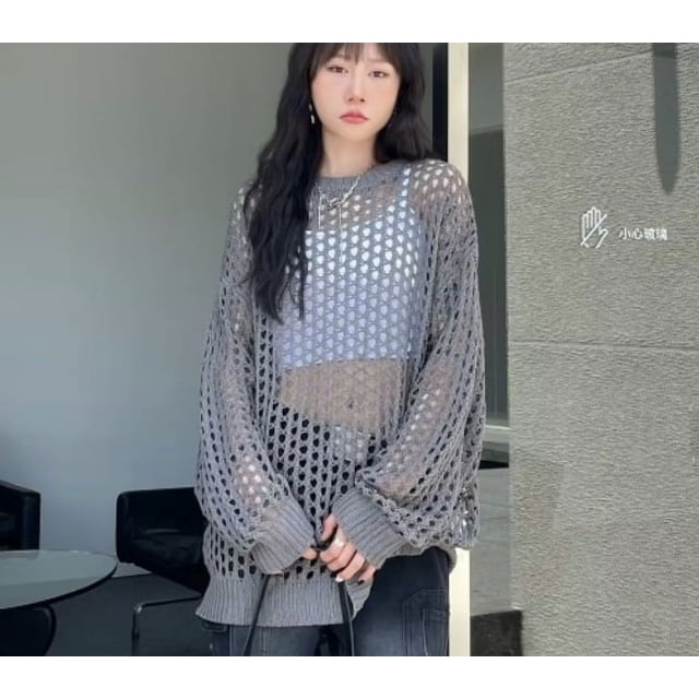 Suéteres de cuello redondo para mujer, sólidos, ahuecados, nueva moda, versátiles, estilo informal, ropa de calle coreana, estética, holgada, cómoda, ropa Y2K