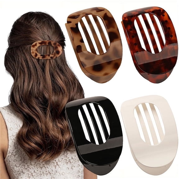 4 Pcs Flat Hair Clips for Thick Thin Hair, Round Lay Down Hair Claw Clips for Women Girls, Comfortable Curved Flat Clips for Lying,Driving and More