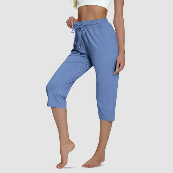 Gerichy Women's Capri Yoga Pants Loose Soft High Waist Drawstring Workout Sweatpants Casual Work Pants Flare Leggings with Pockets for Summer Casual Comfortable Wide Leg Jogging Exercise Yoga Pants