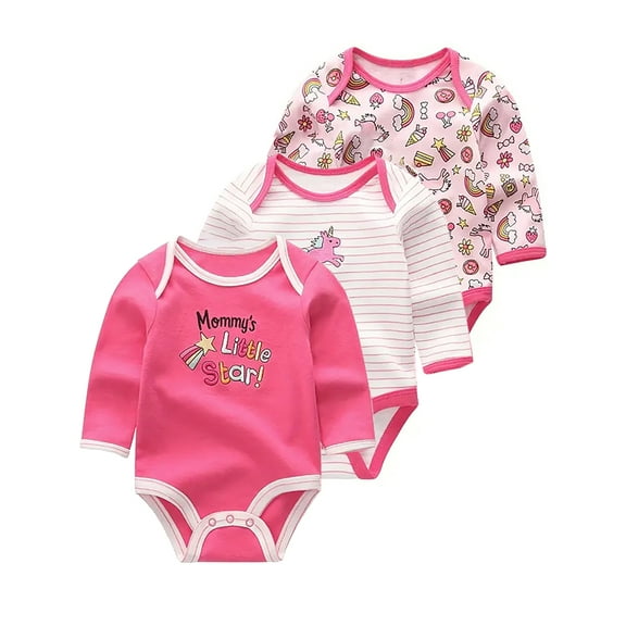 WIBACKER 0-12M 100% Cotton Baby Boys 3-pack Unicorn Long Sleeve Variety Onesies Snap Bodysuits