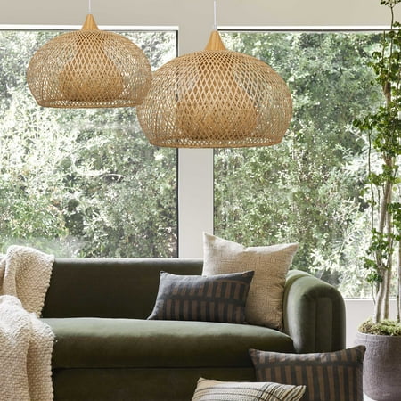 

FAFIAR Handmade Bamboo Rattan Ceiling Light For Kitchen Bedroom Living Room Hallway 23.4 X 17.55 Beige