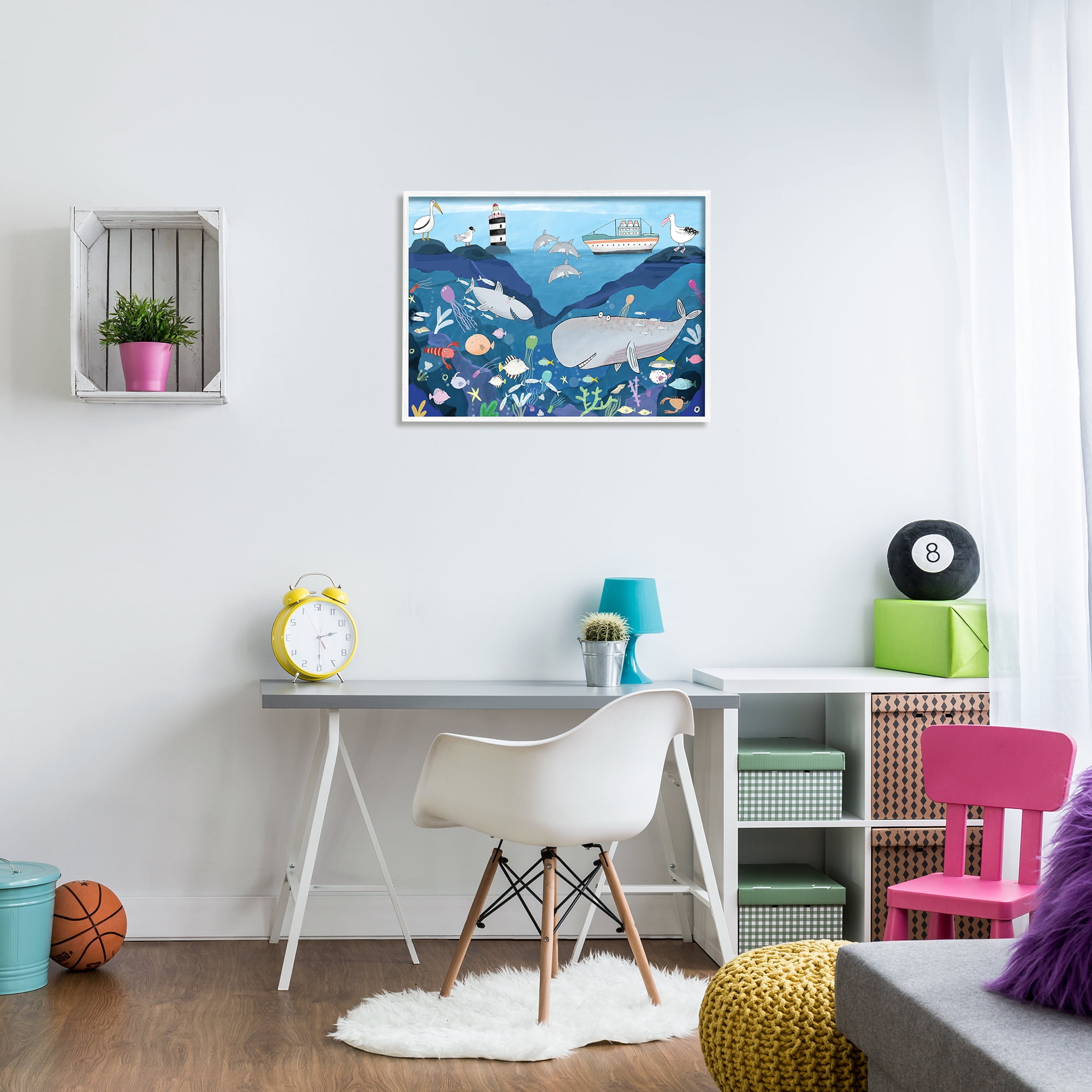 Carla Daly Underwater Wildlife Kids Illustration Shark Whale Boat 30 in x 24 in Framed Painting Art Prints, by Stupell Home Décor