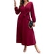 thumbnail image 5 of Sunloudy Vestido casual para mujer, cuello en V, manga larga, color sólido, cintura alta, plisado, vestidos largos con cinturón Sunloudy S M L XL, 5 of 8