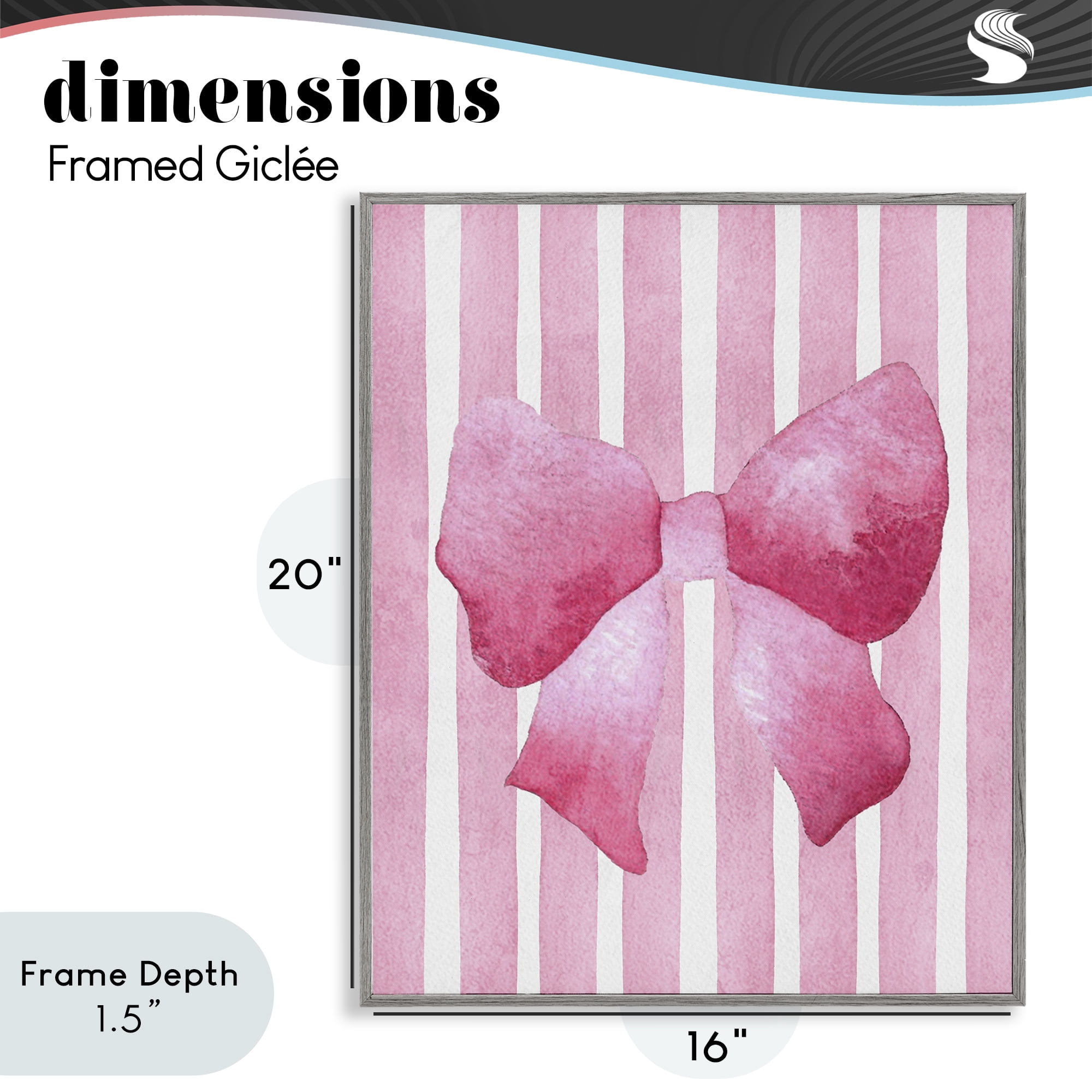 Stupell Industries Chic Bow on Pink Stripes Gray Framed Giclee Art, design by Camila Juncos