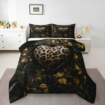 Homewish Teens Leopard Cheetah Print 2pcs Bedding Comforter Set,Love Heart Print Twin Comforter Sets,Chic Flower Rose Breathable Bedding Set,Luxury Bedroom Decor,Reversible