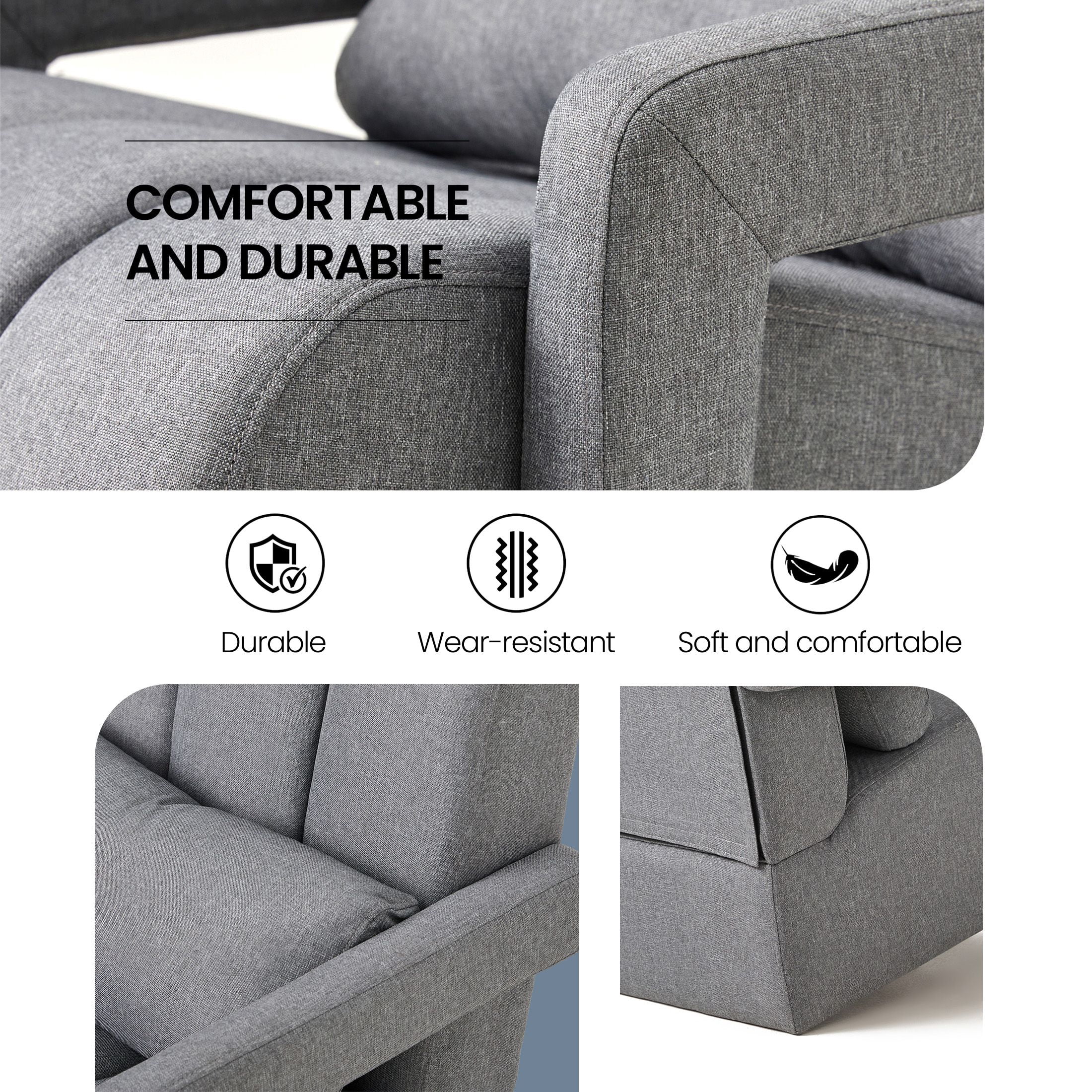 Aukfa Upholstered Accent Chair with Pillow, Mid Century Armchair for Living Room Bedroom, Linen, Gray