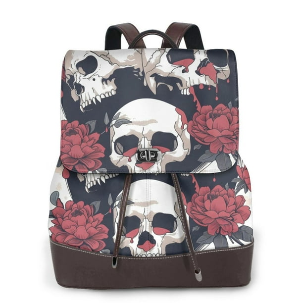 Fotbe Gothic Skulls And Roses Mochila Bolso con Estampado para Mujer, Mochila Antirrobo de Nylon Impermeable, Bolsa Ligera de Hombro