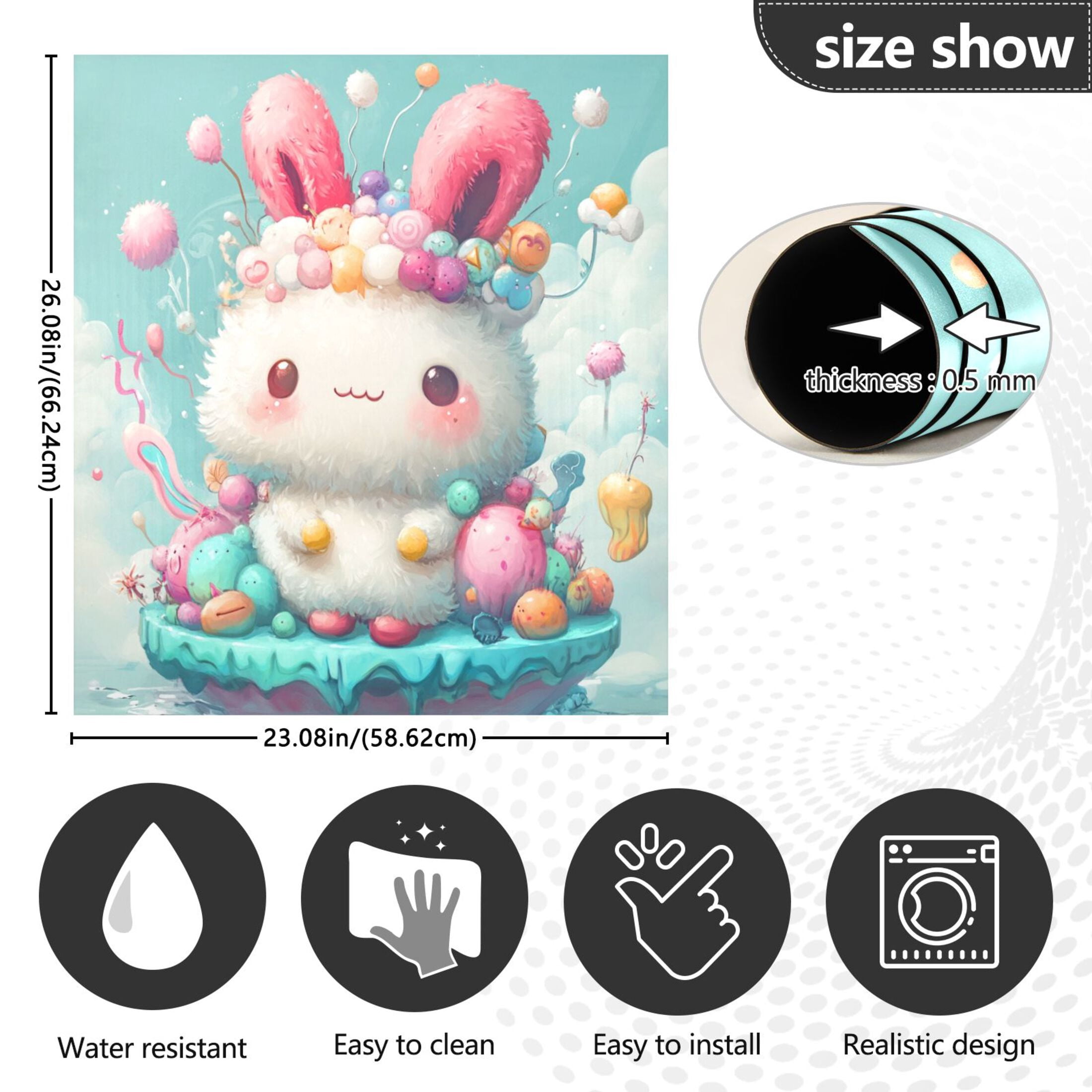 Dishwasher Magnetic Sticker 23x26 Inch Refrigerator Magnetic Sticker Washing Machine Magnetic Sticker Kitchen Panel Magnetic Sticker Home Decor Pink Eared Rabbit